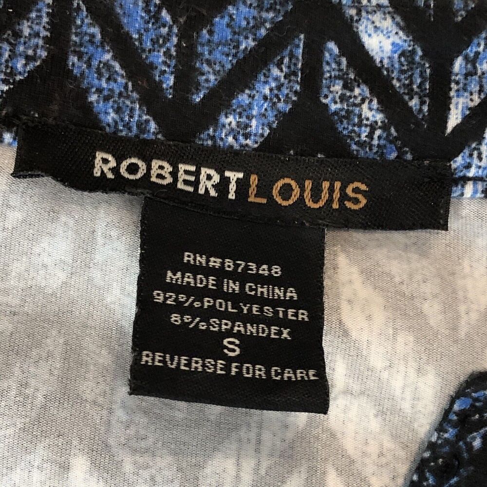 Robert Louis Long Sleeve Top Blouse V Neck Womens Small Blue Black - Picture 12 of 14